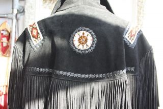 Mens Vintage Echo Native Fringe Jacket Coat Vest Indian Seed Beads,  Medium 8