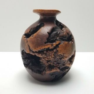 Vintage Burlwood Vase Handcrafted Art Burl Wood Weed Pot Ikebana 6in