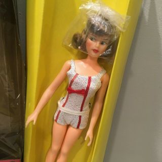 Vintage Ideal Straight Leg Misty Doll Silver & Red Swimsuit 2