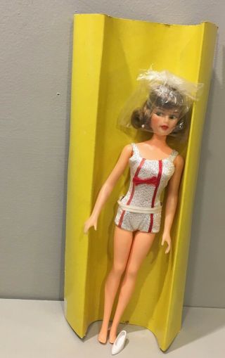 Vintage Ideal Straight Leg Misty Doll Silver & Red Swimsuit 4