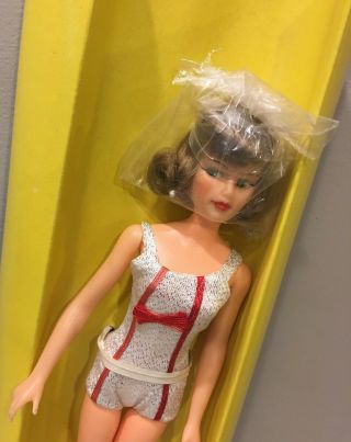 Vintage Ideal Straight Leg Misty Doll Silver & Red Swimsuit 5