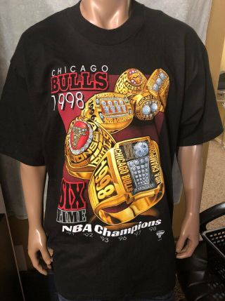 Vintage 1998 Chicago Bulls Championship Ring Tshirt Six - Time 6 Ring Shirt Rare
