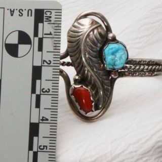 Vintage NAVAJO Sterling Silver Turquoise Coral Cuff Bracelet and Ring 5