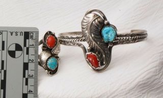 Vintage NAVAJO Sterling Silver Turquoise Coral Cuff Bracelet and Ring 6