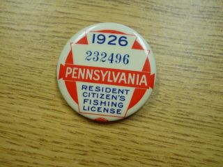 1926 PA Pennsylvania Fishing License Badge Button Pin 232496 2