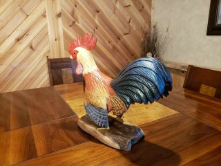 Rooster wood carving chicken folkart carving bird art duck decoy Casey Edwards 5