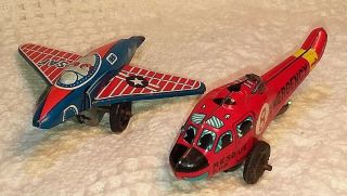 Vintage Tin Friction Toy Helicopter & Jet 3 1/2 " For Repair Marked Japan