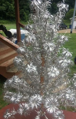 Aluminum Christmas Tree 4 Ft Vintage Silver Evergleam Legs Stand Pom 2