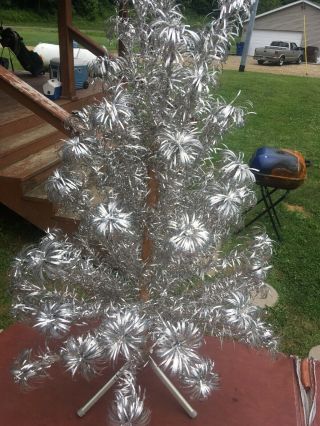 Aluminum Christmas Tree 4 Ft Vintage Silver Evergleam Legs Stand Pom 3