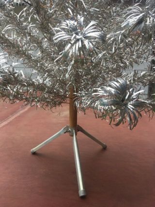Aluminum Christmas Tree 4 Ft Vintage Silver Evergleam Legs Stand Pom 6