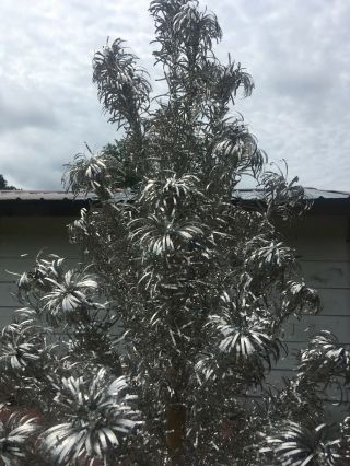 Aluminum Christmas Tree 4 Ft Vintage Silver Evergleam Legs Stand Pom 7
