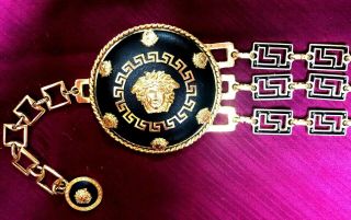 Spectacular Vintage Signed Gianni Versace 5 Large Medusa Medallion Belt