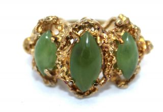 Vintage Signed Modernist Sterling Silver Gold Vermeil Brutalist Jade Ring Sz 6