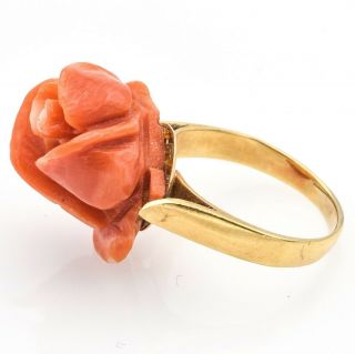 Vintage 14K Yellow Gold Red Coral Carved Rose Flower Ring 4.  3 Grams 2