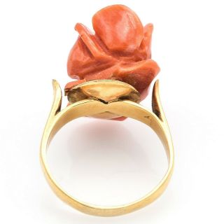 Vintage 14K Yellow Gold Red Coral Carved Rose Flower Ring 4.  3 Grams 3