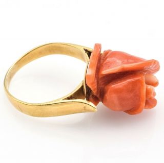 Vintage 14K Yellow Gold Red Coral Carved Rose Flower Ring 4.  3 Grams 4