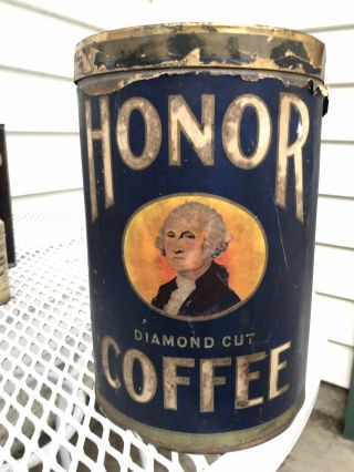 Honor Coffee Tin Can Vintage Duluth Mn 2 - 1/2 Lb Geo Washington Gowan Lenning