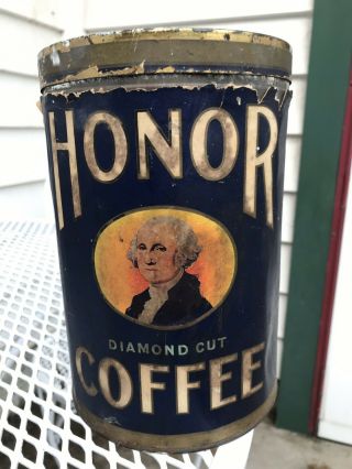 HONOR Coffee Tin Can VINTAGE Duluth MN 2 - 1/2 lb Geo Washington Gowan Lenning 2