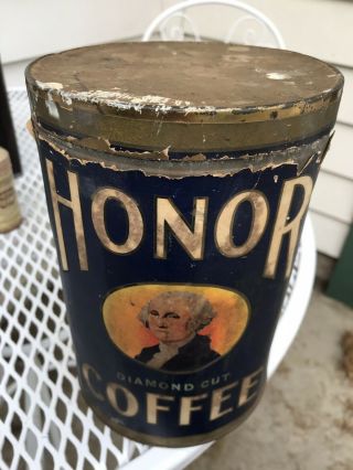 HONOR Coffee Tin Can VINTAGE Duluth MN 2 - 1/2 lb Geo Washington Gowan Lenning 6