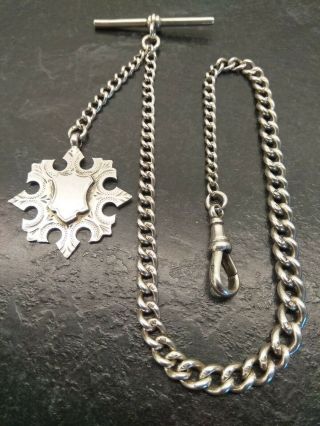Antique Victorian All Silver Graduated Albert Pocket Watch Chain & Fob.