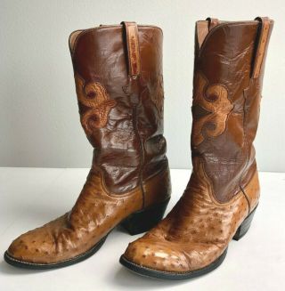 Vintage Lucchese Ostrich Skin Cowboy Boots Size 8 2e