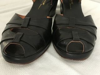 Remix Vintage (reproduced 1940s Shoes) Black Wedge Sandals,  Size 9m,