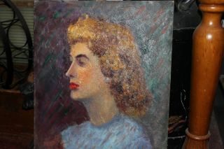 Vintage Herb Rubinfeld Oil Painting - 1950 ' s Woman - Stern Teacher - Red Lipstick 2