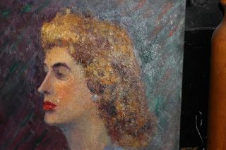Vintage Herb Rubinfeld Oil Painting - 1950 ' s Woman - Stern Teacher - Red Lipstick 3