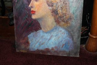 Vintage Herb Rubinfeld Oil Painting - 1950 ' s Woman - Stern Teacher - Red Lipstick 5