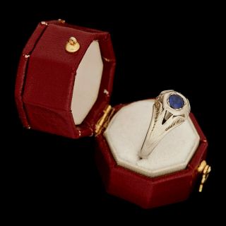Antique Vintage Art Deco 18k White Gold Sapphire Engagement Wedding Ring Sz 8.  75
