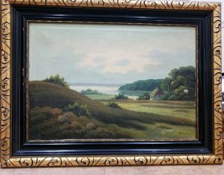 Antique Oil On Canvas Landscape,  Signed P.  Friis