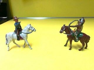Vintage Indian And Cowboy On Horses Lead Soldiers Toys