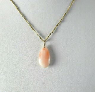 Vintage Italy Solid 14k Yellow Gold Angel Skin Coral Necklace Pendant Chain 18