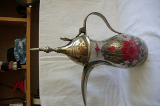 Vintage Large Islamic Decorated Metal Dallah Coffee Pot.  Patent 86710.
