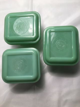 3 Vintage 50s Fire - King Jadeite Philbe Refrigerator Boxes W/lids,  4 1/2 X 5,  A1,