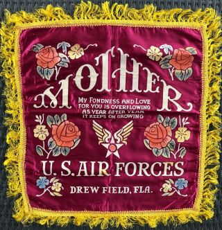Vintage Military Pillow Sham Cover U.  S.  Air Forces,  Drew Field,  Florida To Mom
