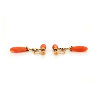 Antique Vintage Art Deco 18k Gold Chinese Carved Angelskin Coral Dangle Earrings 3