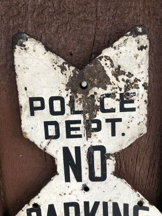 Vintage Sign Police Dept.  No Parking Between Signs Metal 1930s SHIPS USA 2