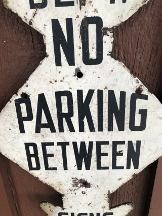 Vintage Sign Police Dept.  No Parking Between Signs Metal 1930s SHIPS USA 3