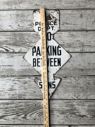 Vintage Sign Police Dept.  No Parking Between Signs Metal 1930s SHIPS USA 5