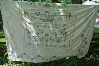vtg 70 ' s Paragon AMERICAN SAMPLER Cross Stitch Full Quilt Top almost complete 2