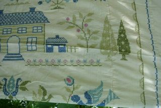 vtg 70 ' s Paragon AMERICAN SAMPLER Cross Stitch Full Quilt Top almost complete 4