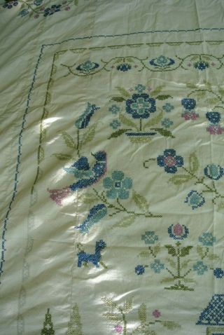 vtg 70 ' s Paragon AMERICAN SAMPLER Cross Stitch Full Quilt Top almost complete 5