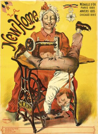 Vintage Poster Home Sewing Machine French Humor Art Nouveau 1900