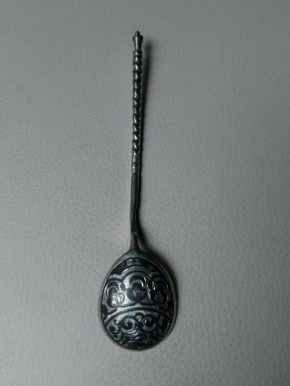 Rare Antique Russian Imperial 84 Silver Black Enamel Spoon,  Stamped & Dated,  20g
