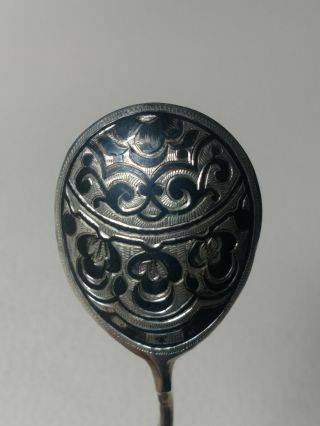 RARE Antique Russian Imperial 84 Silver Black Enamel Spoon,  Stamped & Dated,  20g 3