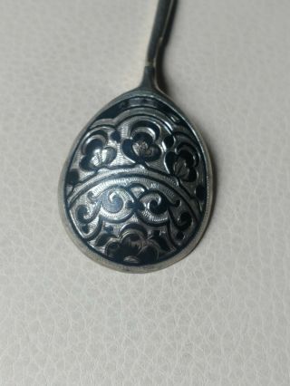 RARE Antique Russian Imperial 84 Silver Black Enamel Spoon,  Stamped & Dated,  20g 4