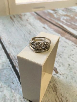 Woman’s Bridal Set Vintage White Gold Diamond Rings 6g.  74 Total Carat Size 9