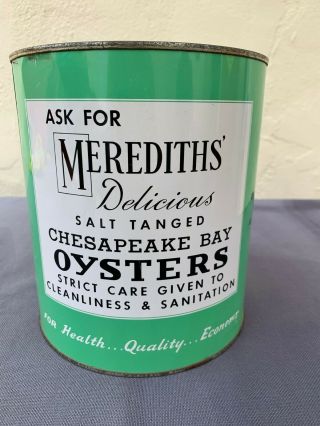 Vintage Antique Rare Food Advertising Tin Can,  Meredith Oysters,  Wingate,  Md