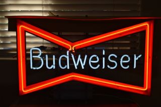 Vintage Budweiser Beer Bow Tie Neon Bar Advertising Sign Rare